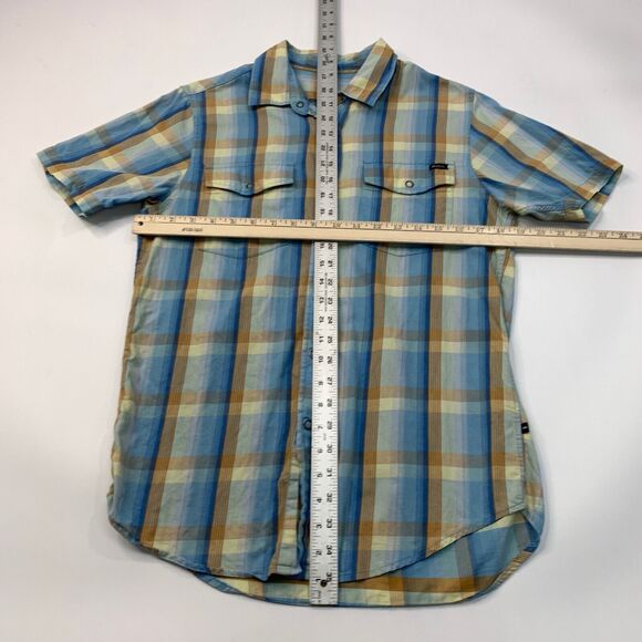 RVCA Shirt Mens S Small Blue Cotton Plaid Snap Button Western Chest Pockets - Picture 5 of 10